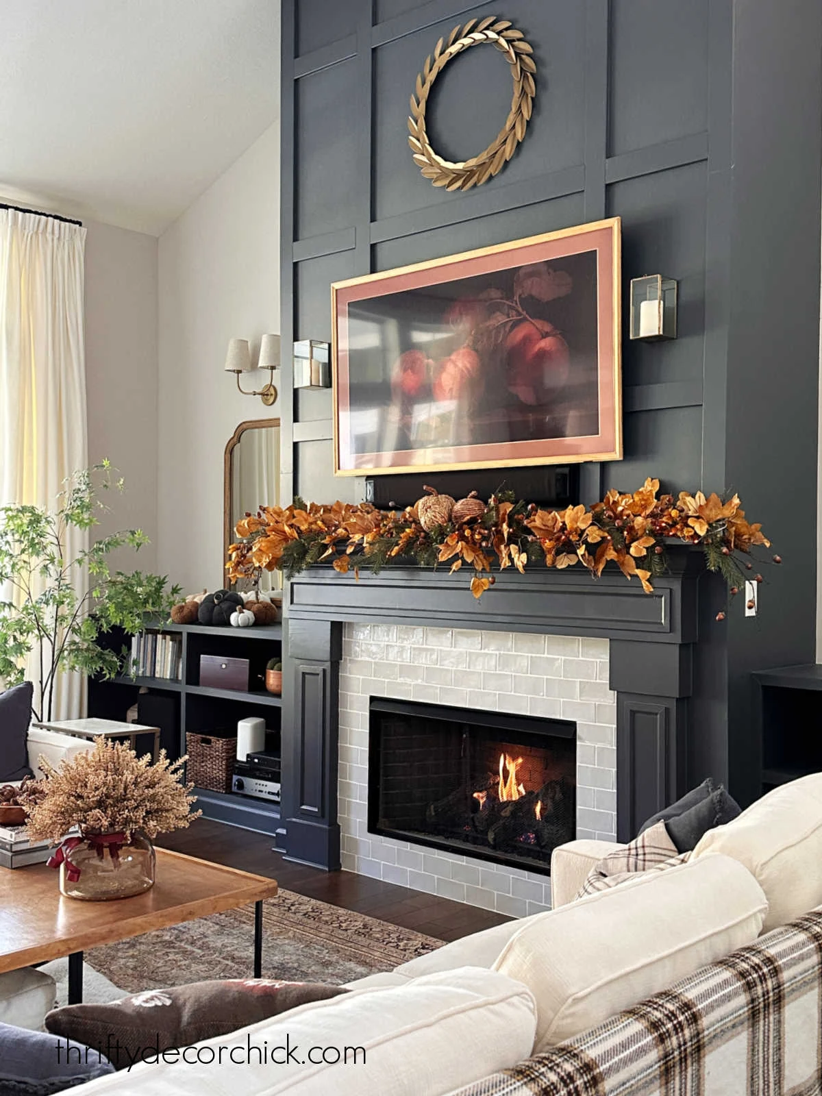 woodland fall mantel leaves and greenery